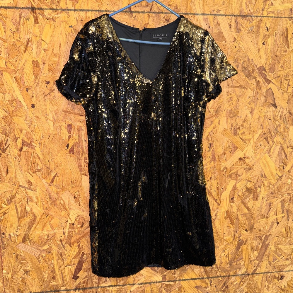 ELOQUII Sequin Mini Dress Black/Gold Party Evening Sexy New Years Event 16 Plus